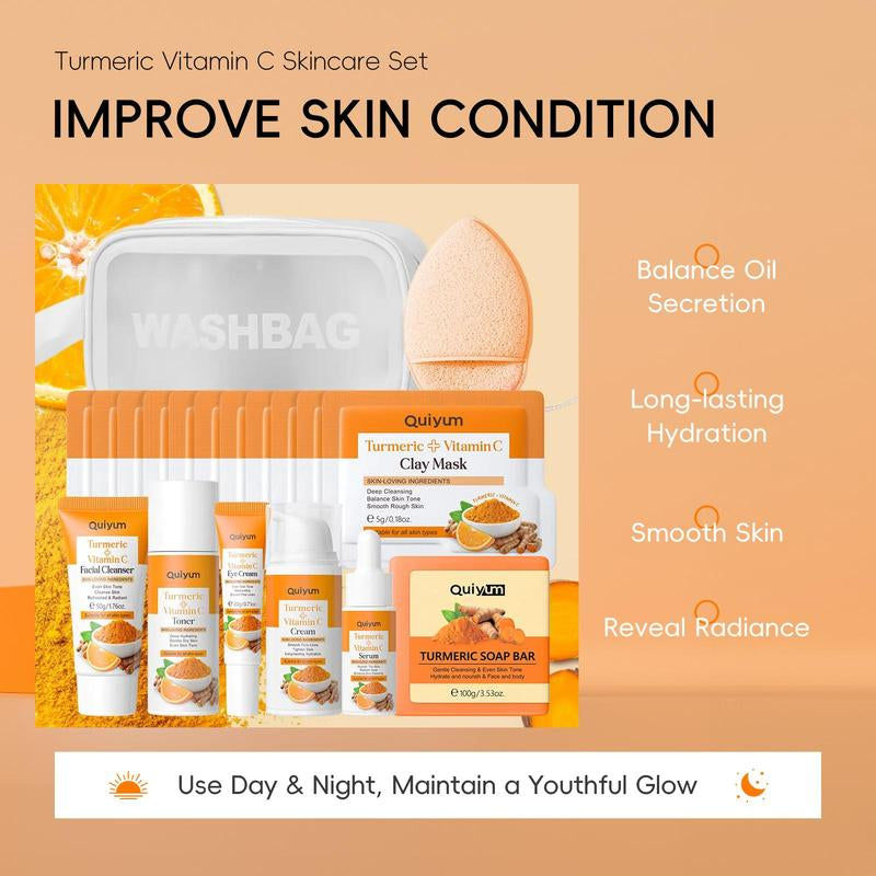 Hydrating Turmeric Skin Care Set – 12-Piece Glow Kit for Women