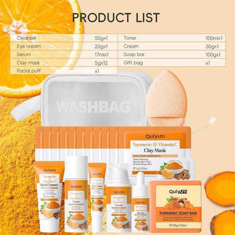 Hydrating Turmeric Skin Care Set – 12-Piece Glow Kit for Women